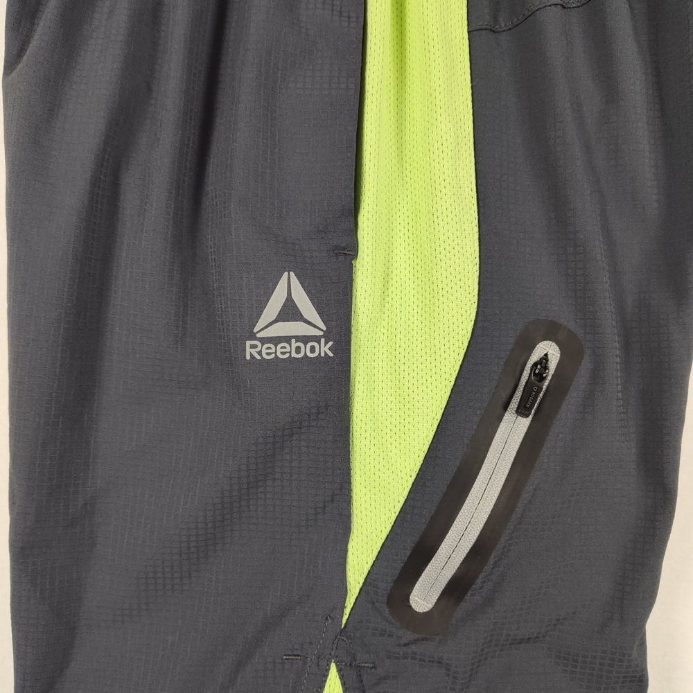 Reebok Boys Athletic Shorts Gray Lime Green Zipper Pocket Size L 10/12 - Picture 6 of 13